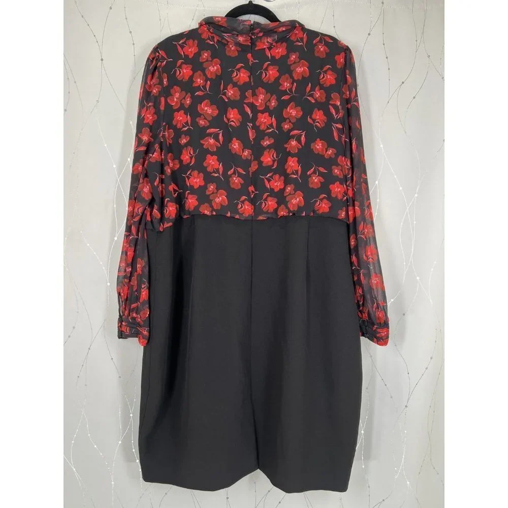 Badgley Mischka Black Red Floral High Neck Sheath Dress $495 - Picture 8 of 14
